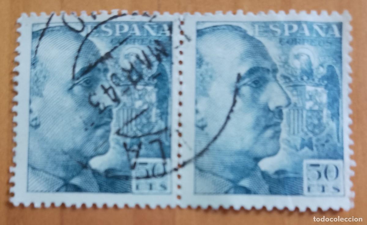 Sellos: ESPA&Ntilde;A - A&Ntilde;O 1948-55 - EDIFIL 1053 - CID Y GENERAL FRANCO - TIRA CON 2 SELLOS