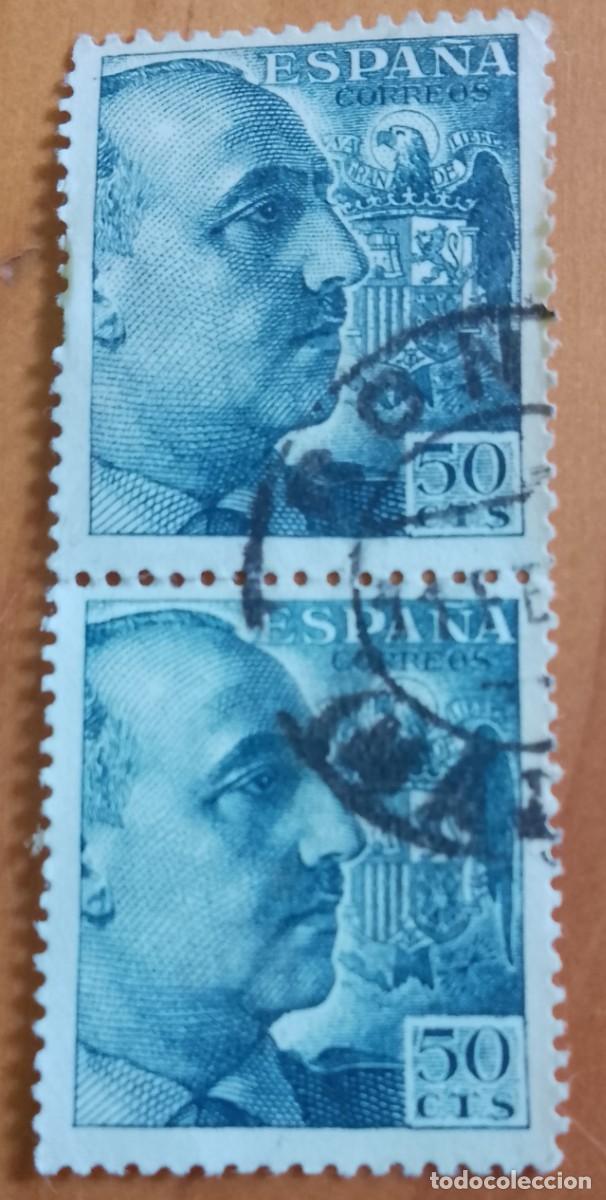 Sellos: ESPA&Ntilde;A - A&Ntilde;O 1948-55 - EDIFIL 1053 - CID Y GENERAL FRANCO - TIRA CON 2 SELLOS