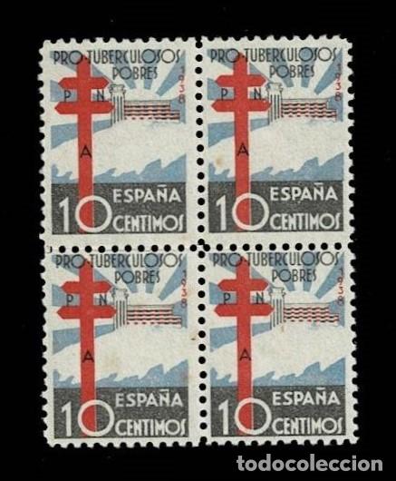 Sellos: A7-1 Espa&ntilde;a PRO TUBERCULOSOS 1938 Edifil n&ordm; 866 en BLOQUE DE 4 Sin fijasellos. Con puntos de oxid
