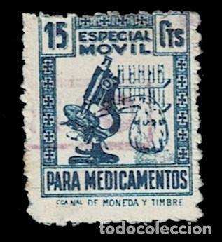 Sellos: 0254 Sello Fiscal Especial Movil para medicamentos - 15c. AZUL - Pie Fca. Nnal Moneda y timbre. Usad