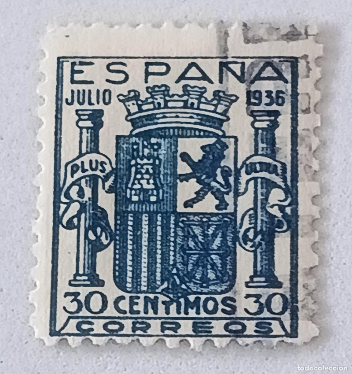 Sellos: Sello Espa&ntilde;a 1936, Edifil 801, Escudo de Espa&ntilde;a, Falso postal.