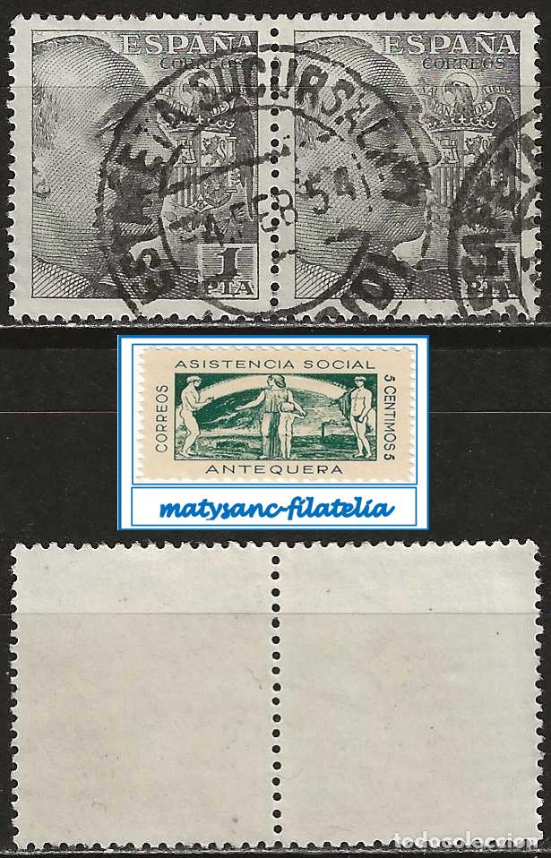 Sellos: ESPA&Ntilde;A 1949-1953. EDIFIL 1056. VALOR BLOQUE DE DOS 1 P &rdquo;GENERAL FRANCO&rdquo;. USADOS.