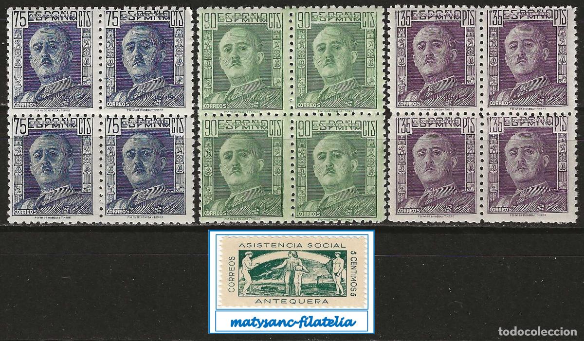 Sellos: ESPA&Ntilde;A 1946-1947. EDIFIL 999/1001. SERIE COMPLETA EN BLOQUE DE 4 &rdquo;GENERAL FRANCO&rdquo;. MNH***