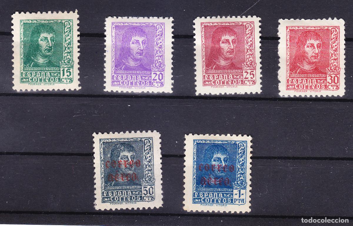 Sellos: *841/844 (pie imprenta &rdquo;FOUNIER-VITORIA&rdquo;) Y *845/6 FERNAND EL CATOLICO (1938) VALOR EDIFIL 28 &euro;