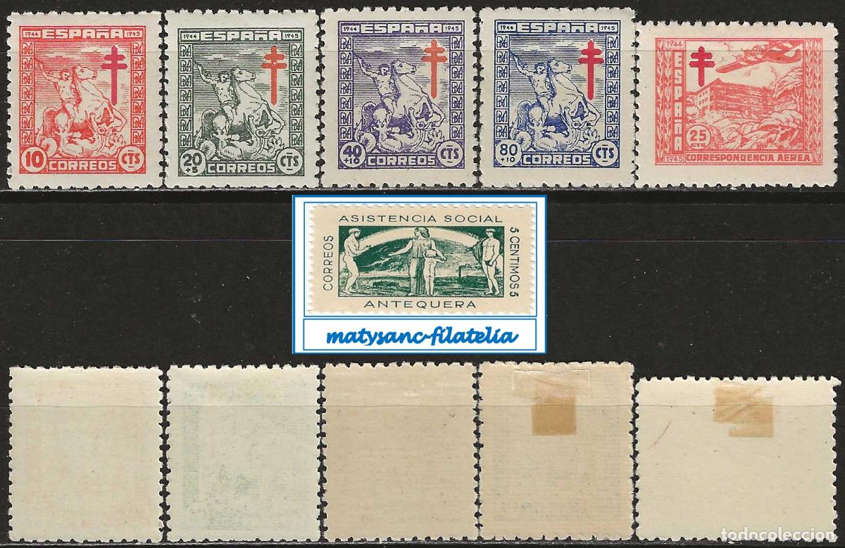 Sellos: ESPA&Ntilde;A 1944. EDIFIL 984/988. SERIE COMPLETA &rdquo;PRO TUBERCULOSOS&rdquo;. VER DESCRIPCI&Oacute;N.