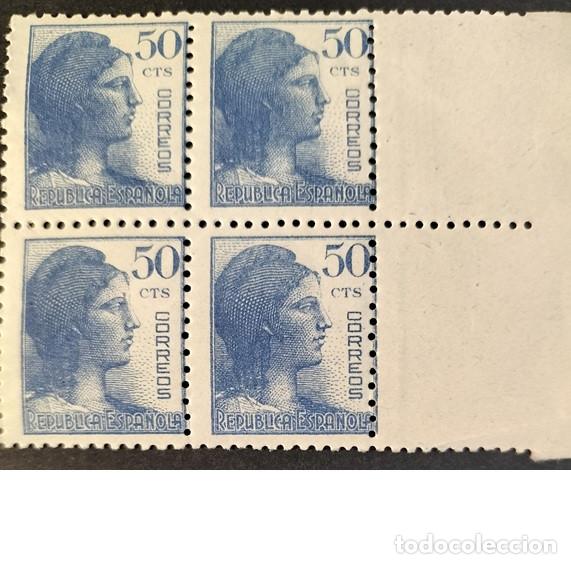 Sellos: Edifil 753 Bolque de 4 MNH SIN FIJASELLOS Espa&ntilde;a 1938 Alegoria de la Republica
