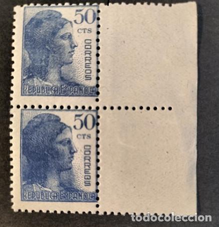 Sellos: Edifil 753 bloque de 2 MNH SIN FIJASELLOS Espa&ntilde;a 1938 Alegoria de la Republica