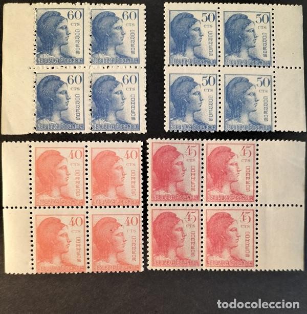 Sellos: Edifil 751-754 bloque de 4 MNH serie completa Espa&ntilde;a 1938 Alegoria de la Republica