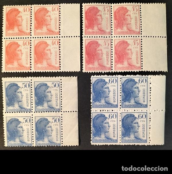 Sellos: Edifil 751-754 bloque de 4 MNH serie completa Espa&ntilde;a 1938 Alegoria de la Republica