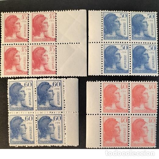 Sellos: Edifil 751-754 bloque de 4 MNH serie completa Espa&ntilde;a 1938 Alegoria de la Republica