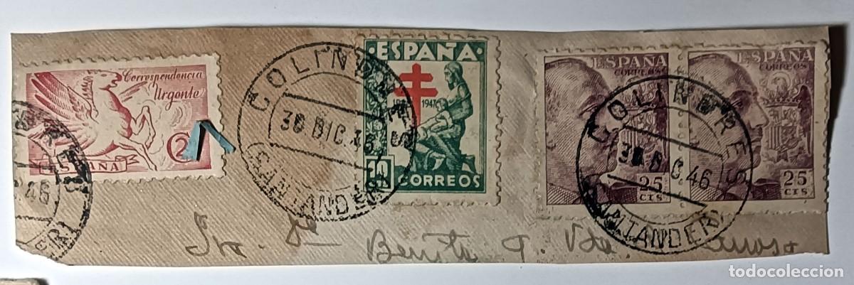 Sellos: FRAGMENTO DE SOBRE CON 4 SELLOS ESPA&Ntilde;A - &rdquo;CORRESPONDENCIA URGENTE&rdquo; - 1946
