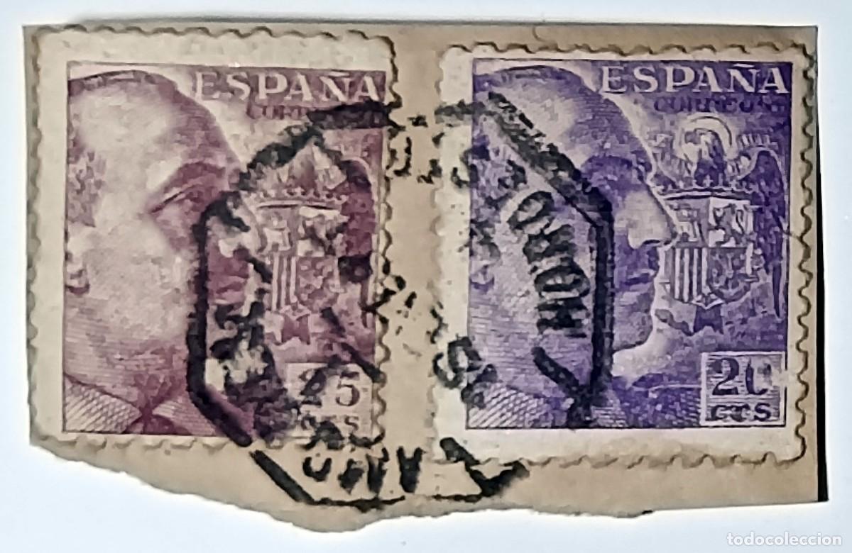 Sellos: FRAGMENTO CON DOS SELLOS FRANCO Y ESCUDO 15 Y 20 C&Eacute;NTIMOS - A&Ntilde;OS 1939/40