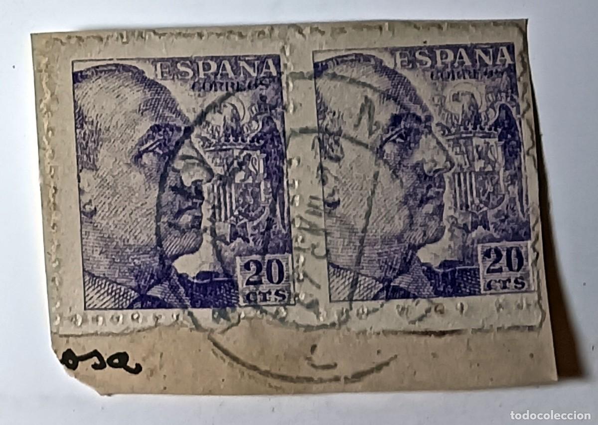 Sellos: FRAGMENTO CON PAREJA DE SELLOS FRANCO Y ESCUDO 20 C&Eacute;NTIMOS - A&Ntilde;OS 1939/40