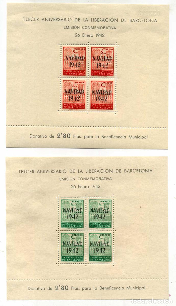 Sellos: XS- BARCELONA 1942 Hojitas Bloque Navidad Edifil 40-41 MH* Leed descripci&oacute;n