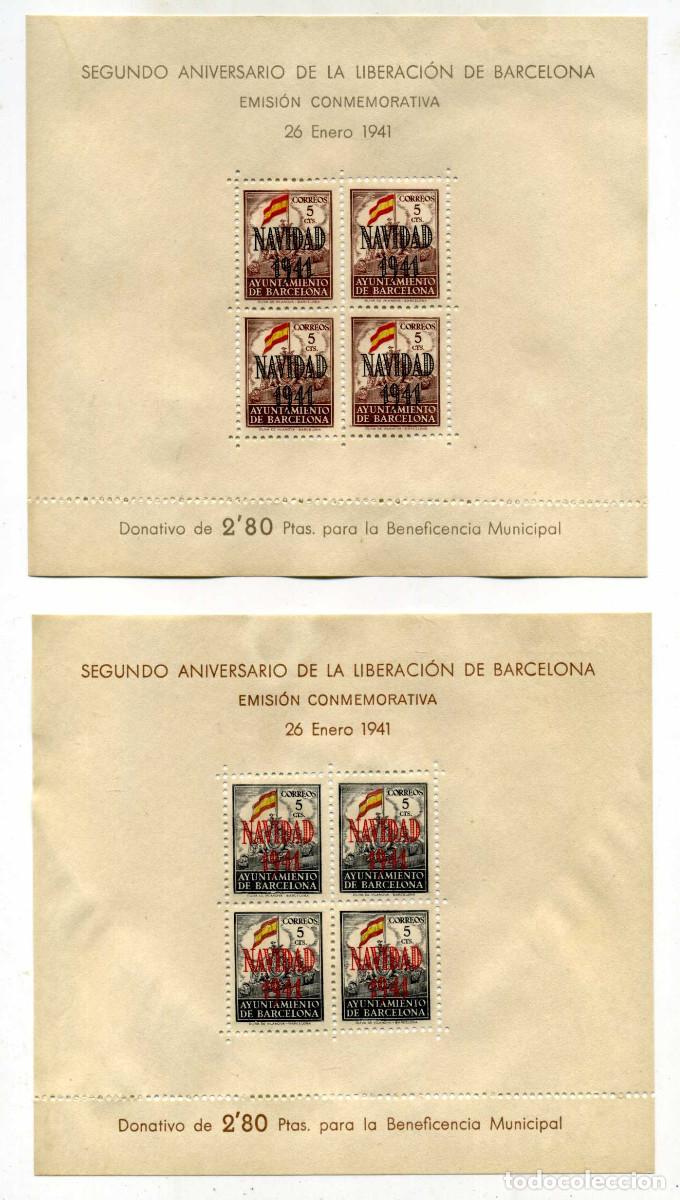Sellos: XS- BARCELONA 1941 Hojitas Bloque Navidad Edifil 31-32 MH* Leed descripci&oacute;n