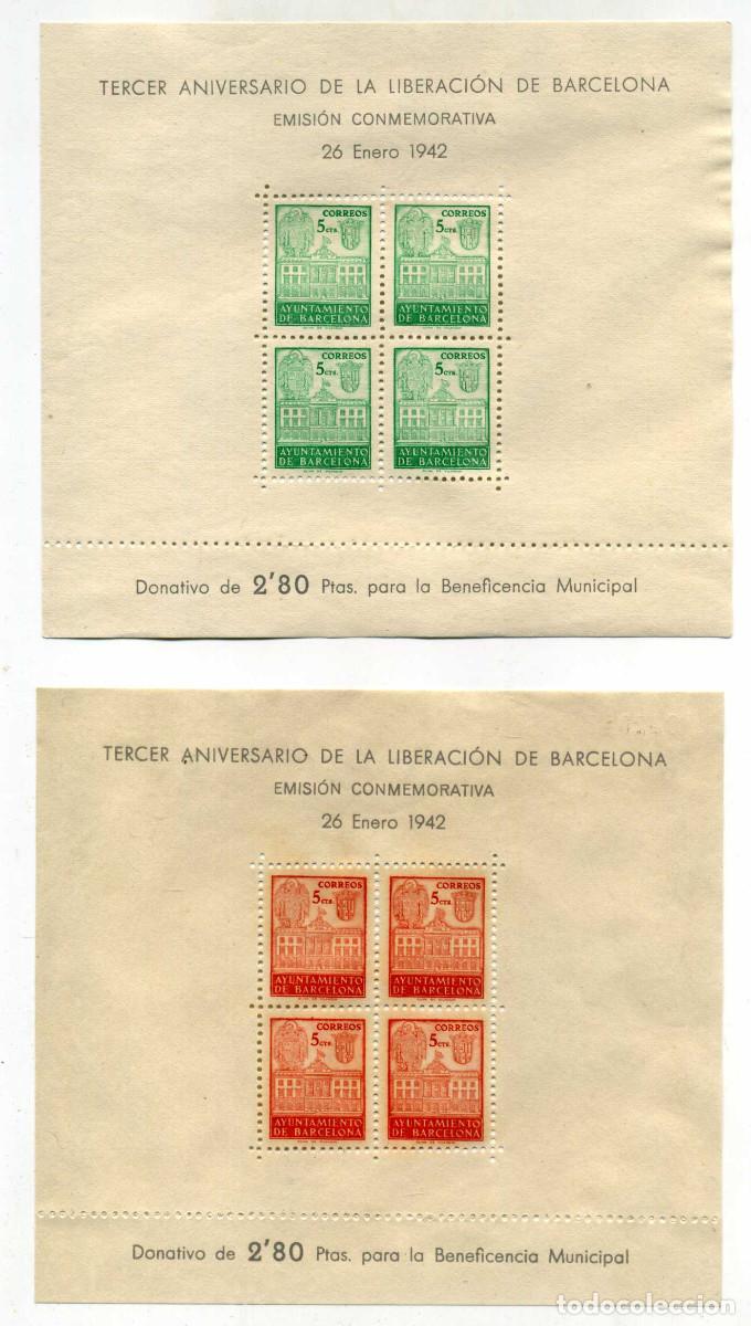 Sellos: XS- BARCELONA 1942 Hojitas Bloque Liberaci&oacute;n Edifil 38-39 MH* Leed descripci&oacute;n