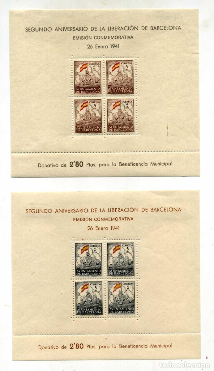 Sellos: XS- BARCELONA 1941 Hojitas Bloque Liberaci&oacute;n Edifil 29-30 MH* Leed descripci&oacute;n