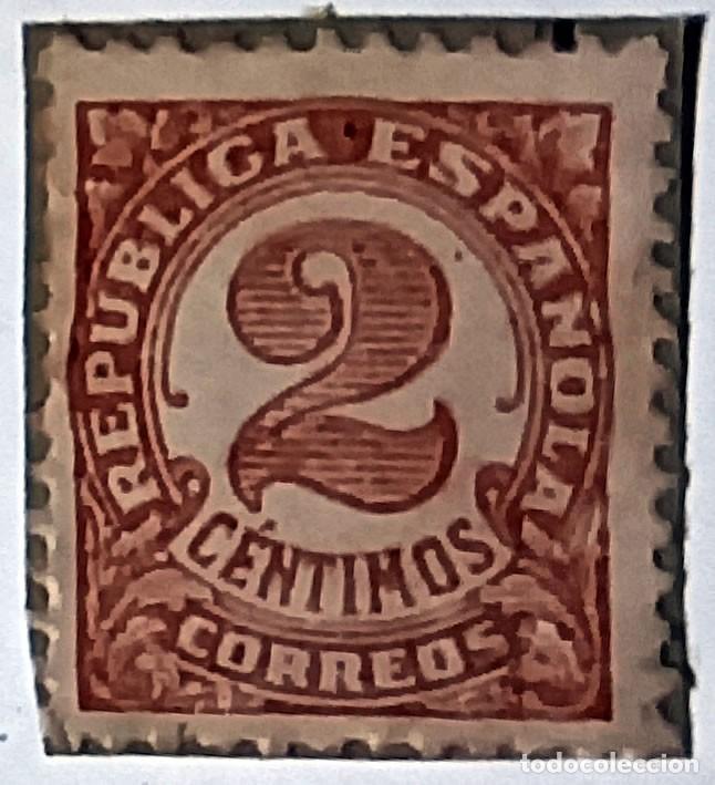 Sellos: SELLO REP&Uacute;BLICA ESPA&Ntilde;OLA 2 C&Eacute;NTIMOS &rdquo;CIFRA&rdquo; MATASELLADO - A&Ntilde;OS 1938
