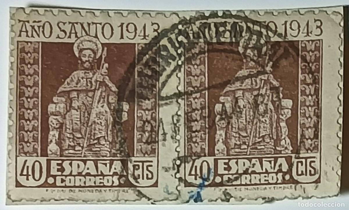 Sellos: PAREJA DE SELLOS ESPA&Ntilde;A 40 C&Eacute;NTIMOS &rdquo;A&Ntilde;O SANTO COMPOSTELANO - AP&Oacute;STOL SANTIAGO&rdquo; MATASELLADOS - 1943