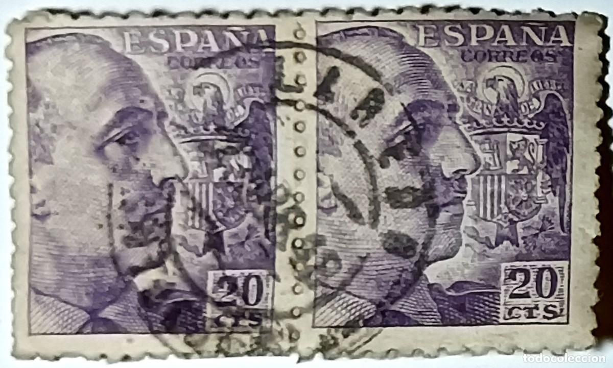 Sellos: PAREJA DE SELLOS &rdquo;GENERAL FRANCO&rdquo; 20 C&Eacute;NTIMOS VIOLETA &mdash; A&Ntilde;O 1940