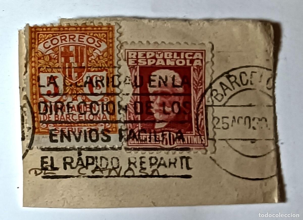 Sellos: PAREJA MIXTA: SELLO MUNICIPAL &rdquo;AYUNTAMIENTO DE BARCELONA&rdquo; (SERIE 2&ordf;) Y SELLO REP&Uacute;BLICA - 1938
