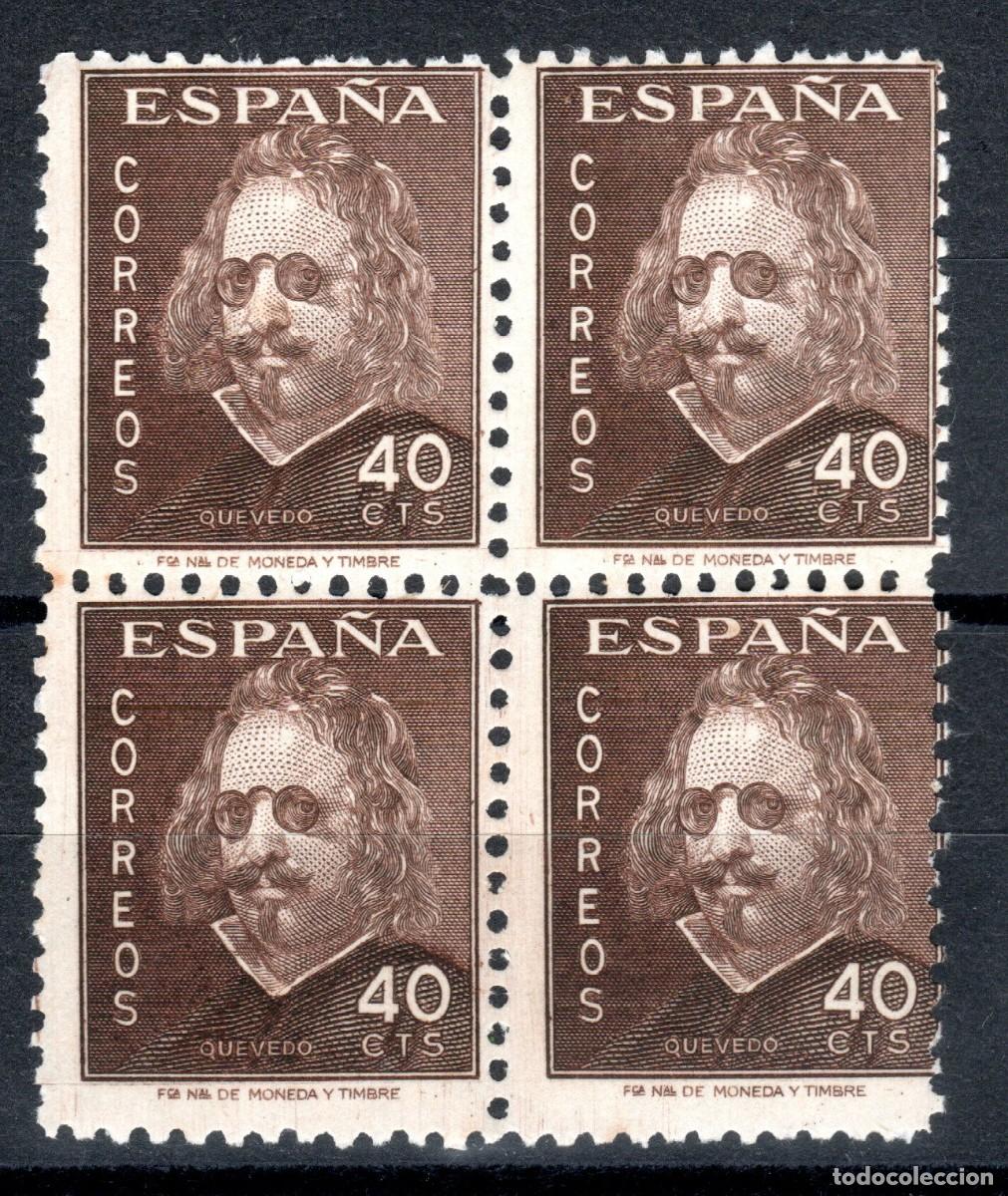 Sellos: EDIFIL 989 III CENTENARIO DE LA MUERTE DE QUEVEDO 1945 (BLOQUE DE 4). MNH ** (SALIDA: 0,01 &euro;).