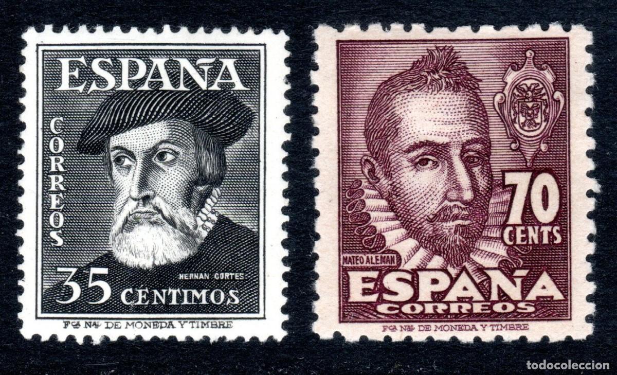 Sellos: EDIFIL 1035-1036 PERSONAJES 1948. H. CORT&Eacute;S Y M. ALEM&Aacute;N (SERIE COMPLETA). MLH. (SALIDA: 0,01 &euro;).