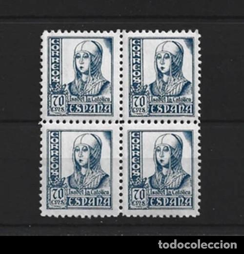 Sellos: Edifil 827 Bloque de 4 SIN FIJASELLOS MNH Cifras Cid e Isabel sello Espa&ntilde;a a&ntilde;o 1937-1940
