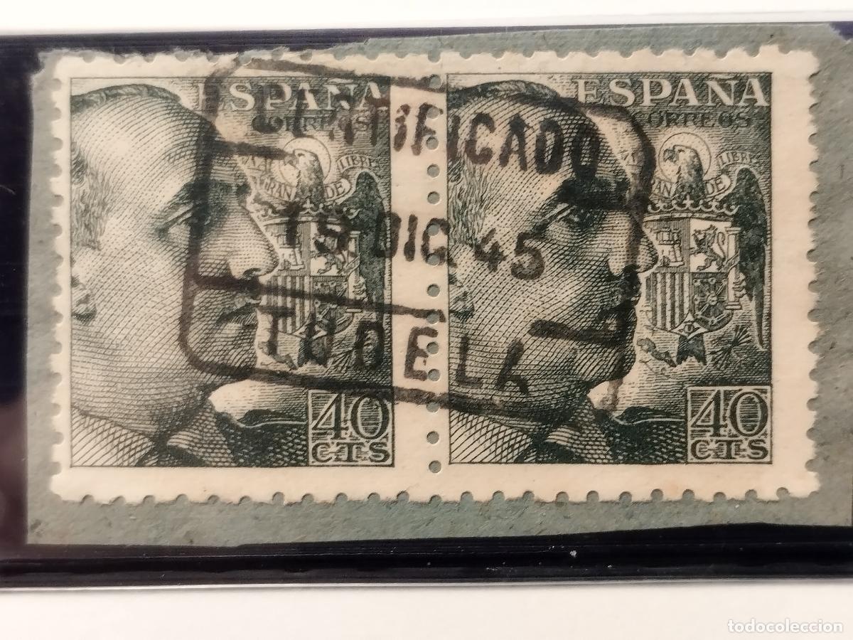 Sellos: SEV ESPA&Ntilde;A. EDIFIL 925. EN PAREJA. FECHADOR CERTIFICADO DE TUDELA. NAVARRA. LUJO