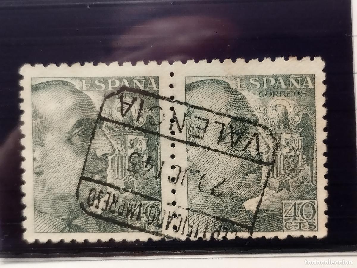 Briefmarken: SEV ESPA&Ntilde;A. EDIFIL 925. EN PAREJA. FECHADOR DE CERTIFICADO DE VALENCIA 20/10/1945