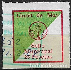 Sellos: Sello Municipal, LLORET, 25 ptas. verde y rojo (o)