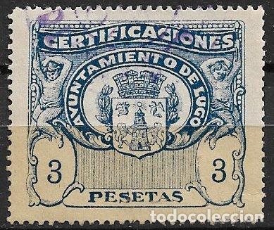 Sellos: Sello Municipal, LUGO, Certificaciones, 3 ptas. azul oscuro (o)