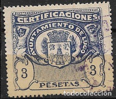 Sellos: Sello Municipal, LUGO, Certificaciones, 3 ptas. azul (o)