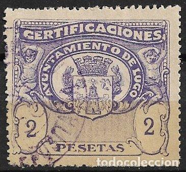 Sellos: Sello Municipal, LUGO, Certificaciones, 2 ptas. violeta (o)