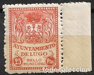 Sellos: Sello Municipal, LUGO, 25 ptas. naranja * *