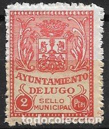 Sellos: Sello Municipal, LUGO, 2 ptas. rojo anaranjado * *