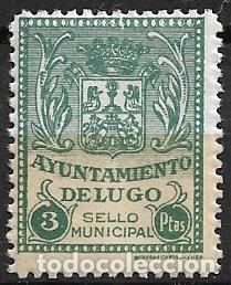 Sellos: Sello Municipal, LUGO, 3 ptas. verde * *