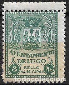 Sellos: Sello Municipal, LUGO, 3 ptas. verde * * variedad