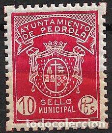 Sellos: Sello Municipal, PEDROLA, Zaragoza, 10 ptas. rojo * *
