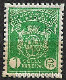 Sellos: Sello Municipal, PEDROLA, Zaragoza, 1 pta. verde * *