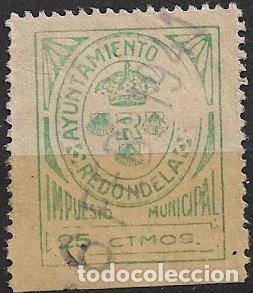 Sellos: Sello Municipal, REDONDELA, Pontevedra, 25 cts. verde amarillo (o)