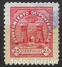 Sellos: Sello Municipal, PONFERRADA, Le&oacute;n, 25 cts. rojo (o)