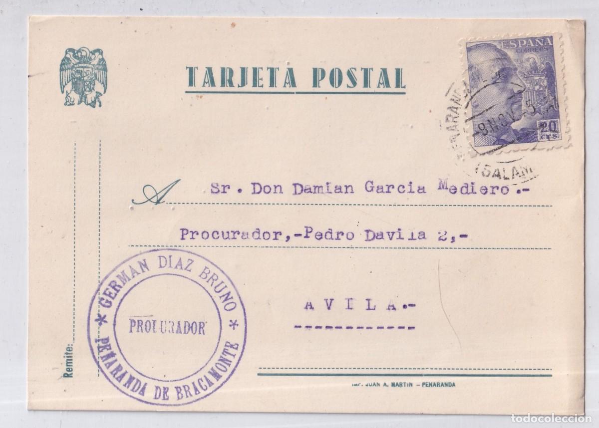 Sellos: Postal patri&oacute;tica. German D&iacute;az Bruno. Pe&ntilde;aranda de Bracamonte. Enviada a Avila. 1945