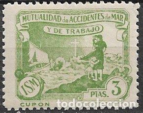 Sellos: Mutualidad de Accidentes de Mar y de Trabajo, 3 ptas. verde * *