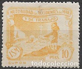Sellos: Mutualidad de Accidentes de Mar y de Trabajo, 10 ptas. amarillo * *