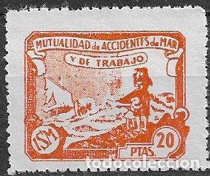 Sellos: Mutualidad de Accidentes de Mar y de Trabajo, 20 ptas. naranja * *