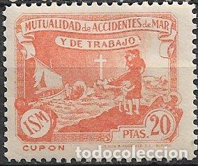 Sellos: Mutualidad de Accidentes de Mar y de Trabajo, 20 ptas. casta&ntilde;o naranja * *
