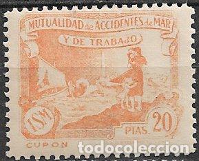 Sellos: Mutualidad de Accidentes de Mar y de Trabajo, 20 ptas. ocre naranja * *