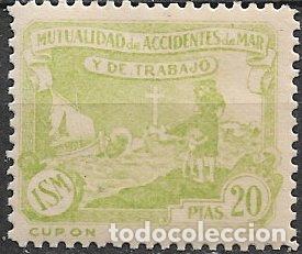 Sellos: Mutualidad de Accidentes de Mar y de Trabajo, 20 ptas. verde amarillo * *