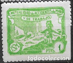Sellos: Mutualidad de Accidentes de Mar y de Trabajo, 1 pta. verde manzana * *